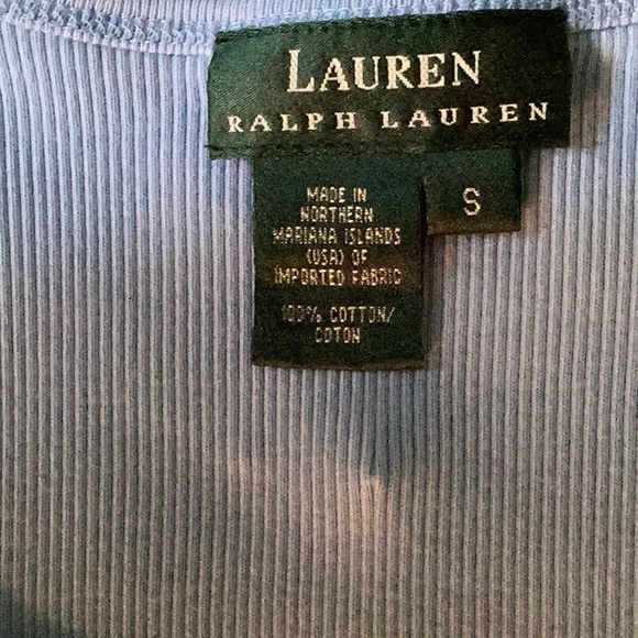 Sleeveless Lauren Ralph Lauren, baby blue Azure, ribbed cotton tank - Picture 2 of 7